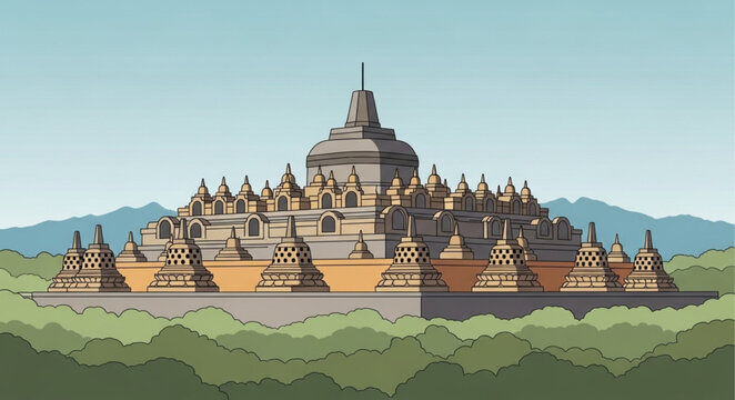 Borobudur Temple - A Majestic Buddhist Monument in Indonesia.