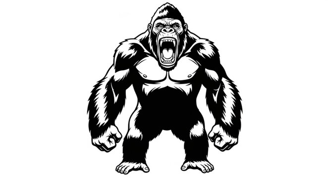 Intense Gorilla Stare - A Powerful Black and White Illustration.