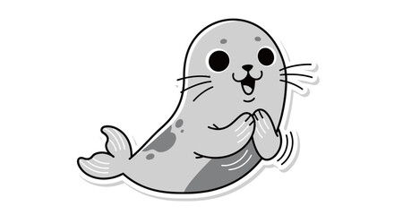 Cute cartoon seal character, happy and smiling, waving flippers, isolated on white © Free vector