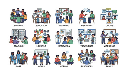 Fototapeta premium Diverse group participating in various support and education workshops and activities