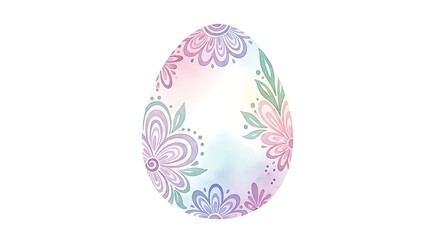 Fototapeta premium Soft watercolor Easter egg illustration with delicate pastel colors, hand painted egg decorated with floral patterns and gentle brush strokes, visible watercolor texture and pigment gradients,