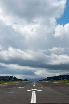 Surface level view of an Airport runway, Corfu, Ionian Island, Greece