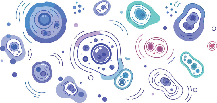 Microscopic Cell Illustration Set with Colorful Biology and Microorganism Elements, Abstract Science Diagram for Education, Research and Medical Vector Design