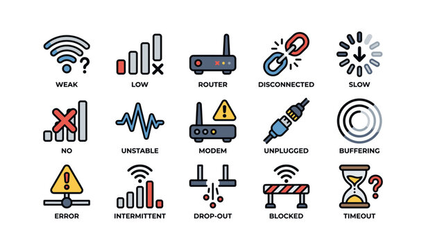 Wi-fi connectivity issues and solutions icons