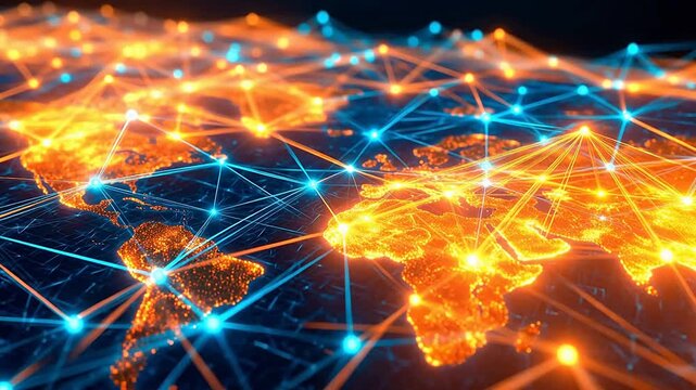 Global network connections on world map