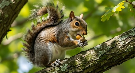 Fototapeta premium Squirrel Eating Nut on Branch.