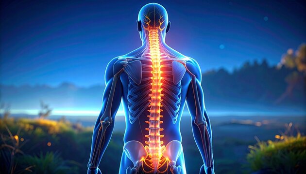 Glowing spine anatomy outdoors