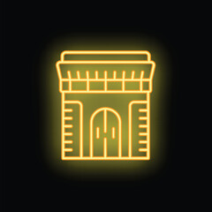 Naklejka premium Bright neon yellow illustration of an ancient castle tower glowing on a black background