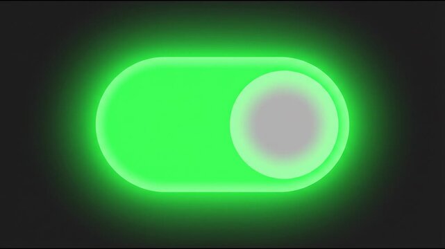 Toggle switch on, glowing green with dark background