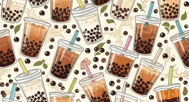 Boba tea repeat pattern.