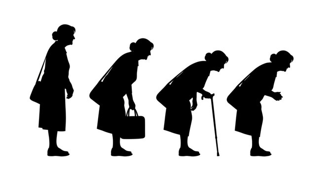 Silhouette of elderly woman in four stages.
