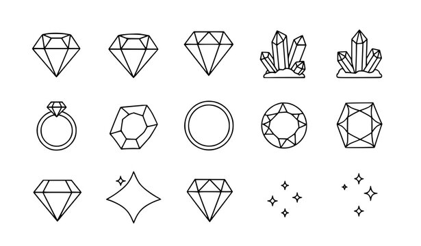 Gemstone rounded line icons set diamond jewel luxury vector