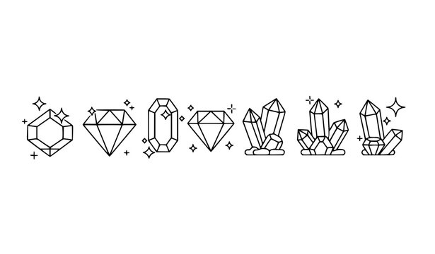 Diamond and gemstone outline icons rounded luxury vector set
