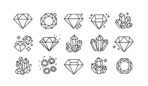 Gemstone icon collection rounded line diamond jewel luxury vector