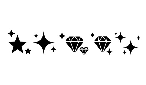 Black star and diamond vector icons flat design set
