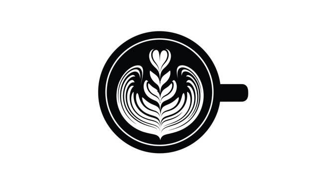 Top view of a coffee cup with latte art black silhouette