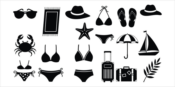 Beach vacation icons and summer symbols