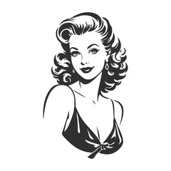 Dibujo con líneas de la parte superior de una mujer posando con bikini y peinado estilo retro © teracreonte