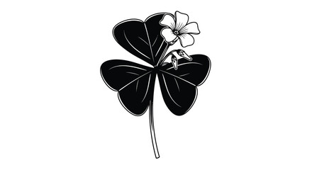A striking black and white illustration depicts a four leaf clover with a single blossom © Pvect02