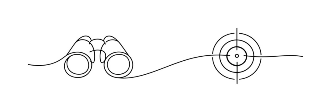 Opportunity scanning and competitive analysis in modern business workflows emphasizing awareness, monitoring, and data-driven decisions, a clean binoculars outline evolving into a