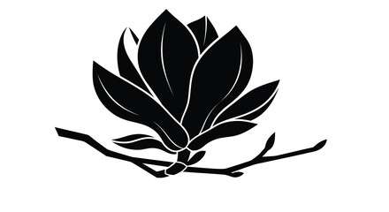 A striking black silhouette depicts a blossoming magnolia flower with delicate petals and stem © Pvect02
