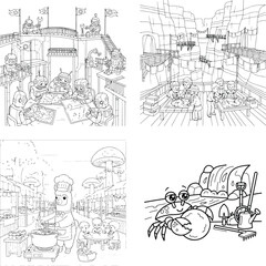 Obraz premium Crab relaxing in deck chair with bucket and watering can with black and white