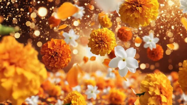 Puthandu Tamil New Year Festive Background with Falling Flowers