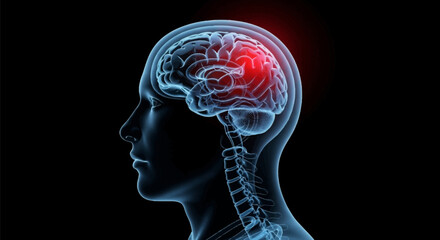 Obraz premium Medical illustration of a human brain with a highlighted area of damage or activity.