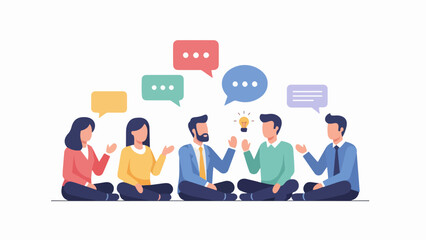 Obraz premium Engaged team members collaborating in a dynamic group discussion, fostering innovative idea generation and effective communication for successful project outcomes