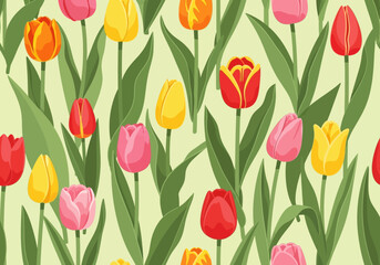 Obraz premium Vibrant Tulip Flowers Seamless Pattern Spring Floral Design.
