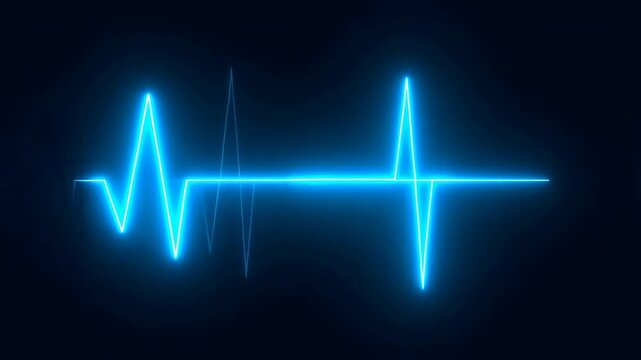 ECG with glowing blue line and dynamic pulse waveform pattern featuring electrocardiogram, heartbeat, neon with medical and health elements for