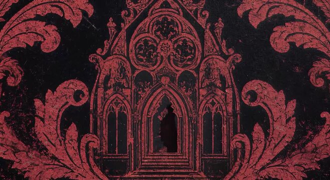 red damask pattern on black ornate wallpaper texture