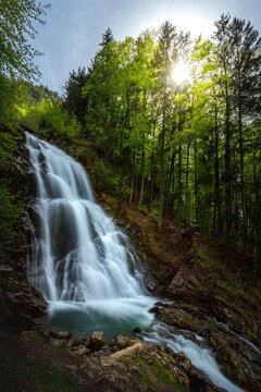 The picturesque Giessbach Falls in Brienz (Switzerland)