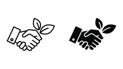 Fototapeta premium handshake with plant vector illustration, eco friendly partnership flat design