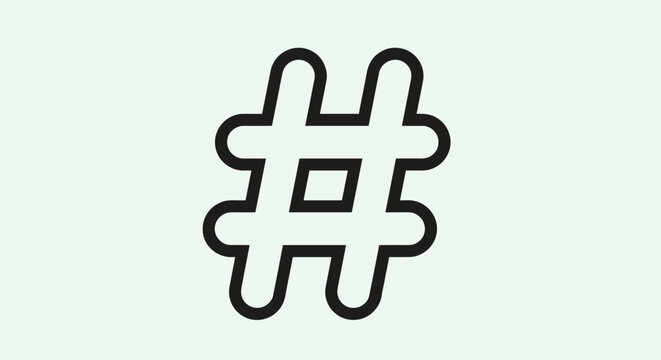Simple black hashtag symbol icon with rounded edges isolated on a light green background for social media and tagging themes.