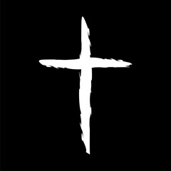 Fototapeta na wymiar Christian cross hand drawn icon isolated on black background