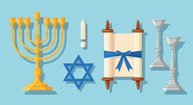 Set of Traditional Jewish Holiday and Worship Objects.