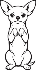 Obraz premium Chihuahua Sitting Beg Pose Front View Black and White Line Art Illustration