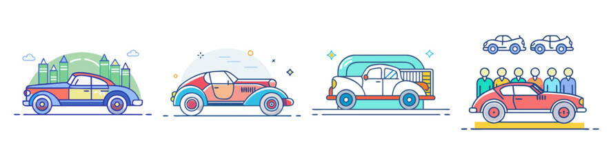 Naklejka premium vintage car collection icon pack flat design vector illustration