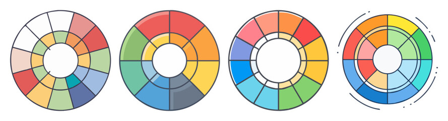 Obraz premium colorful segmented circle icons flat design vector illustration pack