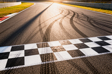 Naklejka premium Race Track Checkered Finish Line with Tire Marks