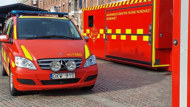 Fire Truck from Rescue Service Sk&aring;ne Northwest Responding in Helsingborg Sweden