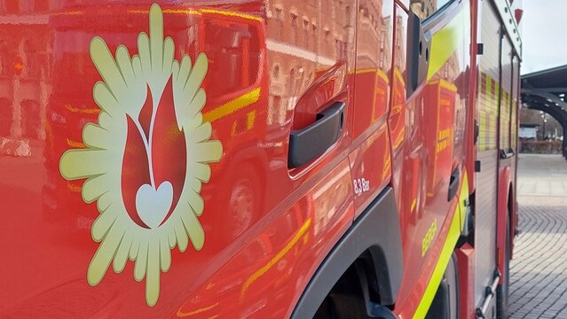 Fire Truck from Rescue Service Sk&aring;ne Northwest Responding in Helsingborg Sweden