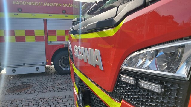 Fire Truck from Rescue Service Sk&aring;ne Northwest Responding in Helsingborg Sweden
