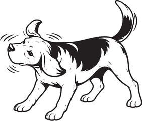 Fototapeta premium Beagle Shaking Water Full Body Shake Black and White Line Art Illustration