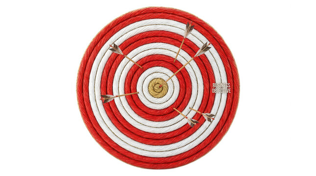 Red and white archery target with darts isolated