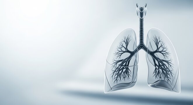 Medical infographic style, model of human lungs with bronchi branching, neutral background. Health, World no tobacco day. Pulmonology clinic. Air pollution problem, educational banner, copy space