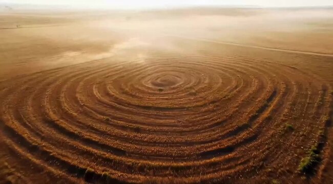 Mysterious Crop Circle Formation Aerial View - Rural Field Landscape Drone Footage Stunning Natural Phenomenon Exploration