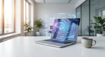 Naklejka premium Artificial Intelligence Interface on Laptop in Office
