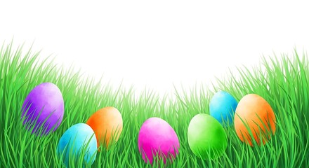 Fototapeta premium Colorful easter eggs hidden in green grass on a bright sunny day